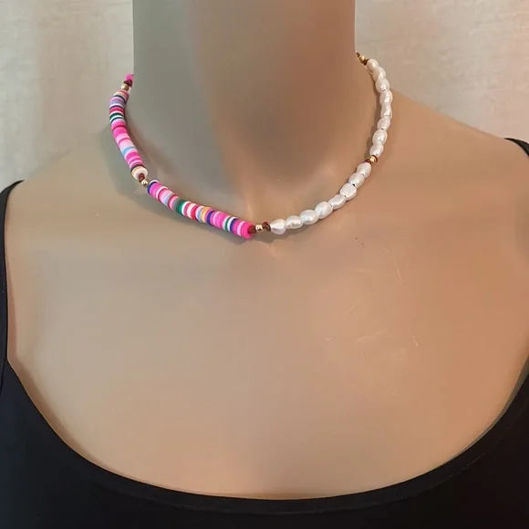 Seaside Pearls Monica Freshwater Pearl Heishi Beaded Leather Choker Necklace New - Picture 3 of 3